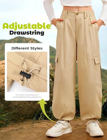Wyeysyt Girls Sweatpants فضفاض واسع الساق Jogger Trousers Cargo Pants مرونة الخصر مع جيوب in Kuwait