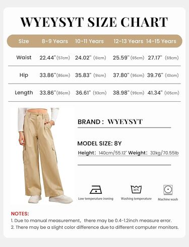Wyeysyt Girls Sweatpants فضفاض واسع الساق Jogger Trousers Cargo Pants مرونة الخصر مع جيوب in Kuwait