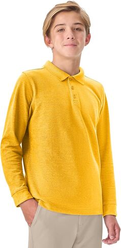 Classroom School Uniforms Big Kid Long Sleeve Pique Polo CR835Y, S, Gold in Saudi Arabia