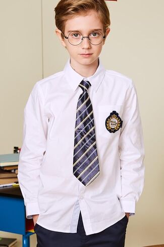 قميص eton kidd Boys 100% قطن بأكمام طويلة وفتحة مخططة وياقة مدببة وجيب على الصدر وأصفاد قابلة للتعديل in Kuwait