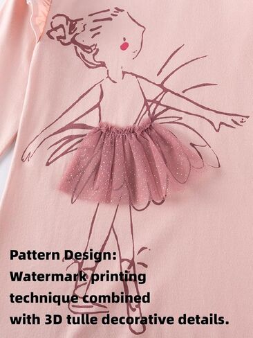 Ballerina Ruffle Long Sleeve Pink Dress with Tulle Skirt Accent and Charming Ballet Design for Girls in Saudi Arabia