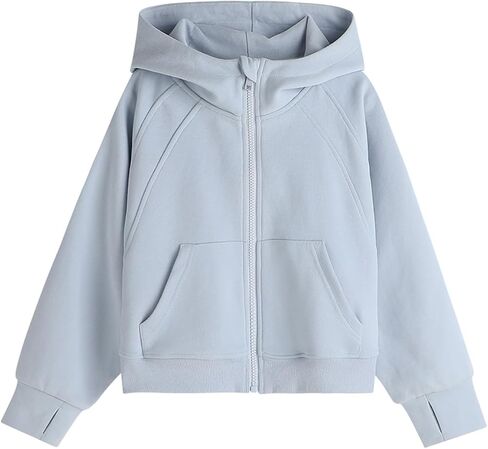 سويت شيرت بغطاء للرأس بسحاب للفتيات من 2026، بأكمام طويلة مع جيوب أمامية وأساور مضلعة in Kuwait