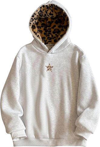COZYEASE Girl's Graphic Camo Hoodie Long Sleeve Drop Shoulder Hooded Sweatshirts Loose Vintage Pullovers Grey Cheetah 16Y in Saudi Arabia