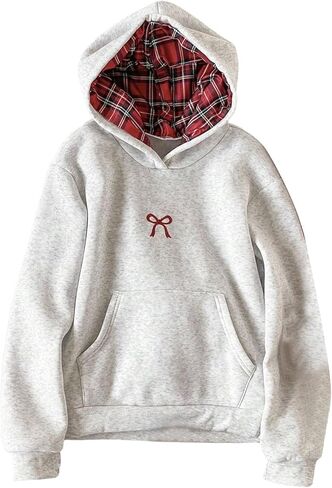 GORGLITTER Girl's Bow Embroidered Hoodies Pullover Long Sleeve Cute Hooded Sweatshirts in Saudi Arabia