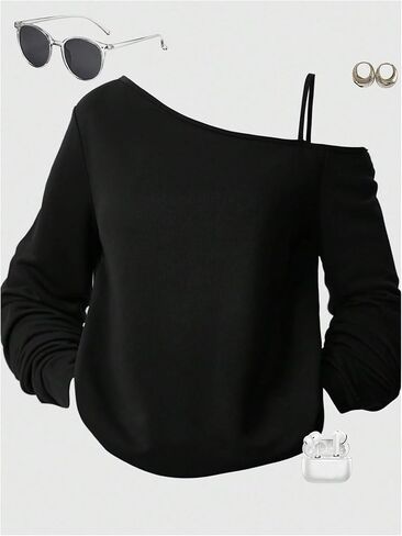 Girl's Y2K Cold Shoulder Top Long Sleeve Asymmetrical Neck Oversized Sweatshirts in Saudi Arabia