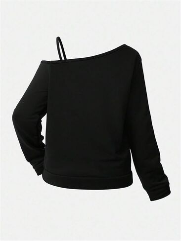 Girl's Y2K Cold Shoulder Top Long Sleeve Asymmetrical Neck Oversized Sweatshirts in Saudi Arabia
