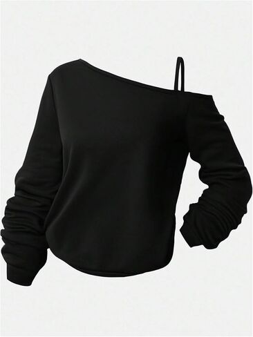 Girl's Y2K Cold Shoulder Top Long Sleeve Asymmetrical Neck Oversized Sweatshirts in Saudi Arabia