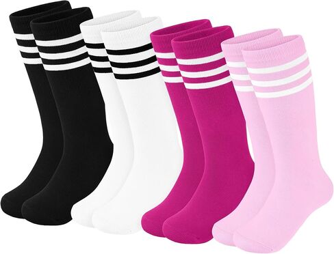 Kids Soccer Socks Toddler Girls Knee High Socks Uniform Sock Three Stripes for Boys Girls in Kuwait