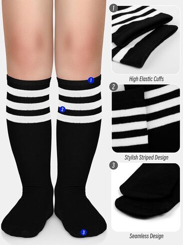 Kids Soccer Socks Toddler Girls Knee High Socks Uniform Sock Three Stripes for Boys Girls in Kuwait