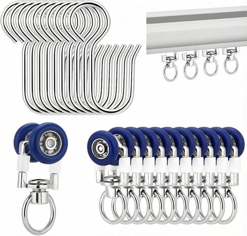 Kathfly 30 Pack Ceiling Curtain Rollers with Mute Wheel Curtain Rail Pulleys Runners Sliding Track Gliders Ceiling Mounted Rail with Rolling Hooks for Drapes, and Room Dividers in Saudi Arabia