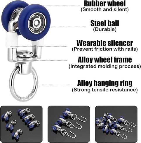 Kathfly 30 Pack Ceiling Curtain Rollers with Mute Wheel Curtain Rail Pulleys Runners Sliding Track Gliders Ceiling Mounted Rail with Rolling Hooks for Drapes, and Room Dividers in Saudi Arabia