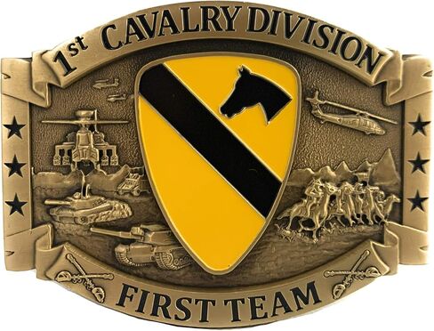 US Army 1st Cavalry Divison CSIB, Americas First Team, Solid Bronze Belt Buckle in Saudi Arabia