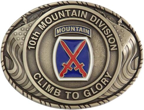 Indiana Metal Craft US Army 10th Mountain Division Double USA Flag Solid Brass Buckle with Belt. MADE IN USA in Saudi Arabia