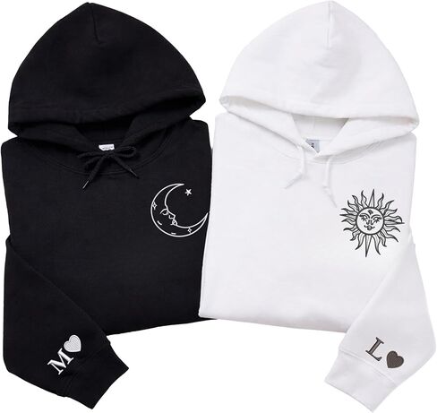 Custom Matching Couple Hoodie Set Embroidered Sun and Moon Design – Gift for Anniversary Valentine Birthday in Saudi Arabia