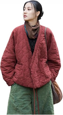 سترة نسائية مبطنة خفيفة الوزن، معطف ملفوف بأكمام طويلة مع جيوب، خصر، ملابس خارجية للخريف والشتاء in Kuwait