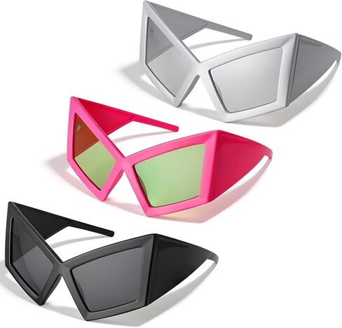 JATEBI 3 Pairs Novelty Party Sunglasses Oversized Cat Eye Sunglasses Funny Glasses for Hip Hop Dance Halloween Party in Saudi Arabia