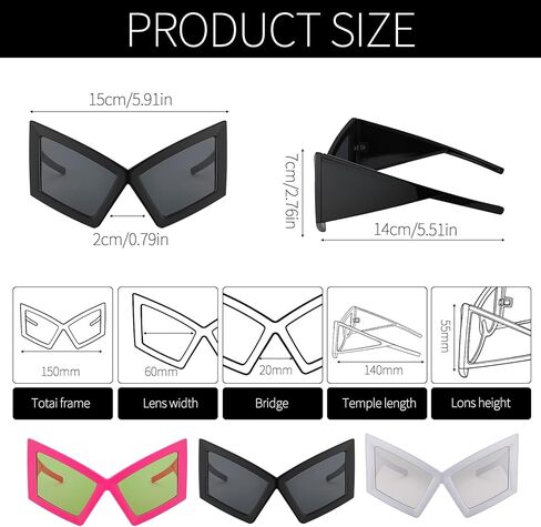 JATEBI 3 Pairs Novelty Party Sunglasses Oversized Cat Eye Sunglasses Funny Glasses for Hip Hop Dance Halloween Party in Saudi Arabia