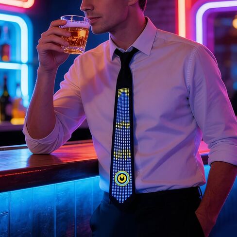 Pomya LED Tie, Voice Controlled Luminous Tie with Flexible LED Light Strips, for Concert Night Club Bar Dancing Birthday Party in Saudi Arabia