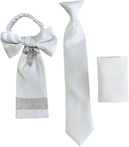 Boys First Holy Communion Necktie Pocket Square and Arm Bow Set Solids and Religous Cross in Kuwait