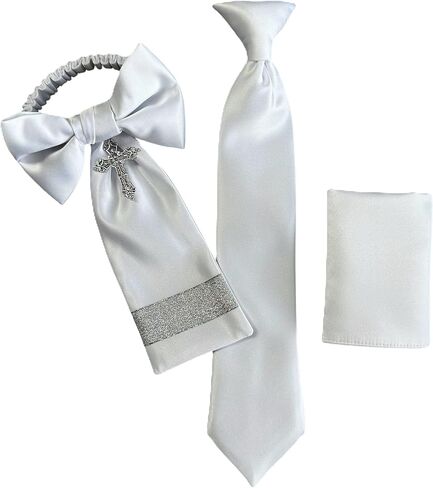 Boys First Holy Communion Necktie Pocket Square and Arm Bow Set Solids and Religous Cross in Kuwait