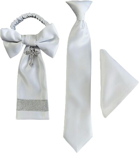 Boys First Holy Communion Necktie Pocket Square and Arm Bow Set Solids and Religous Cross in Kuwait