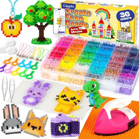 Caydo Fuse Beads Kit with 200+ Patterns in Smart Design App | 10,000pcs 5mm 36 Color Melty Beads, Mini Iron, Heat-Resistant Mat | Creative Art Gift for Kids Boys Girls Age 6-12 in Saudi Arabia