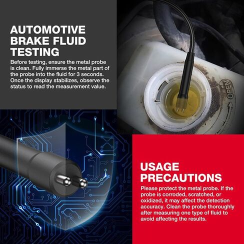 RQG Brake Fluid Tester, High Precision Brake Fluid Tester Pen with 5.2" Gooseneck Probe, 3 Color Backlight & Sound Alarm, Moisture 0-4% for DOT3, DOT4, DOT5.1 in Kuwait