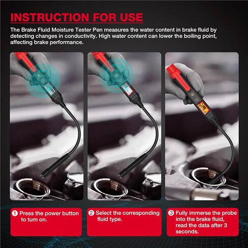 RQG Brake Fluid Tester, High Precision Brake Fluid Tester Pen with 5.2" Gooseneck Probe, 3 Color Backlight & Sound Alarm, Moisture 0-4% for DOT3, DOT4, DOT5.1 in Kuwait