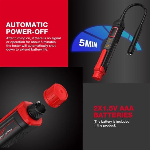 RQG Brake Fluid Tester, High Precision Brake Fluid Tester Pen with 5.2" Gooseneck Probe, 3 Color Backlight & Sound Alarm, Moisture 0-4% for DOT3, DOT4, DOT5.1 in Kuwait