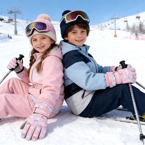 Kids Winter Snow Ski Gloves, Girls Pink Warm Glove Waterproof Outdoor Sports Snowboarding Sledding Gloves for 4-9Y in Saudi Arabia
