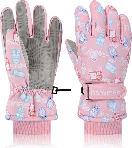 Kids Winter Snow Ski Gloves, Girls Pink Warm Glove Waterproof Outdoor Sports Snowboarding Sledding Gloves for 4-9Y in Saudi Arabia