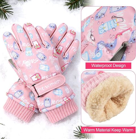 Kids Winter Snow Ski Gloves, Girls Pink Warm Glove Waterproof Outdoor Sports Snowboarding Sledding Gloves for 4-9Y in Saudi Arabia