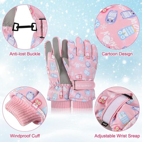 Kids Winter Snow Ski Gloves, Girls Pink Warm Glove Waterproof Outdoor Sports Snowboarding Sledding Gloves for 4-9Y in Saudi Arabia