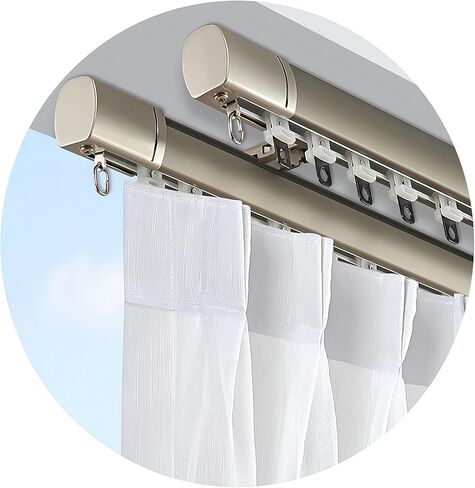 قضبان ستائر مزدوجة مطوية على الحائط والسقف للستائر، مسارات مزدوجة شديدة التحمل مع بكرات كتم الصوت 4.3 قدم/130 سم سكة ستارة منزلقة زرقاء (أبيض-16.4 قدم/4 * 125 سم/500 سم) in Kuwait