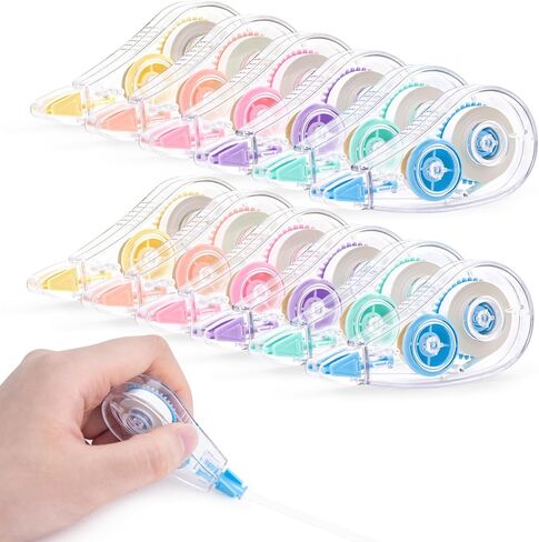 12 Pcs Colorful Core Correction Tape, 18.04 Ft White Wrong Out Tear-Resistant Bulk, Instant Corrections Easy To Use Applicator for School, Office, Note Taking, Journal (Tape Width 0.2 in) in Saudi Arabia