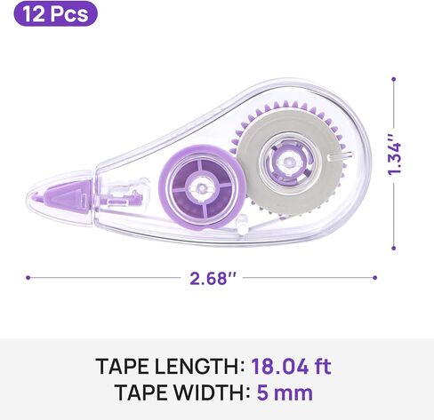 12 Pcs Colorful Core Correction Tape, 18.04 Ft White Wrong Out Tear-Resistant Bulk, Instant Corrections Easy To Use Applicator for School, Office, Note Taking, Journal (Tape Width 0.2 in) in Saudi Arabia