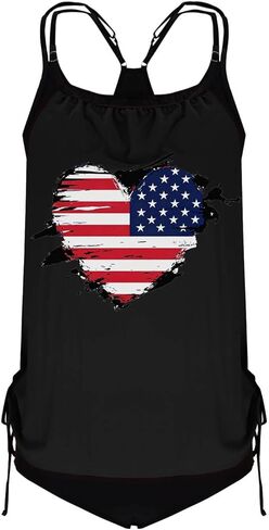 Women's Plus Size Tankini Swimsuit Two Piece Bathing Suit with Bottoms American Flag Print Tummy Control Swimwear in Saudi Arabia