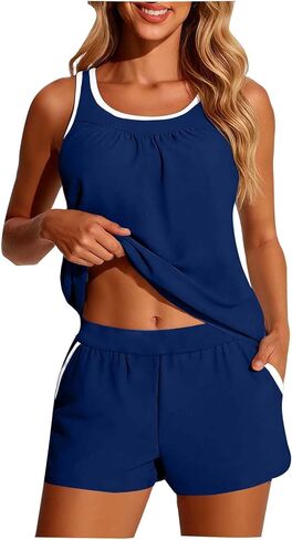 Tankini Swimsuits for Women 2026 Tummy Control Two Piece Bathing Suit Modest Swimwear with Sporty Pockets Swim Shorts in Saudi Arabia