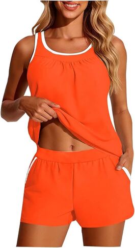 Tankini Swimsuits for Women 2026 Tummy Control Two Piece Bathing Suit Modest Swimwear with Sporty Pockets Swim Shorts in Saudi Arabia