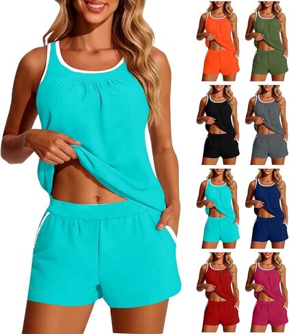 Tankini Swimsuits for Women 2026 Tummy Control Two Piece Bathing Suit Modest Swimwear with Sporty Pockets Swim Shorts in Saudi Arabia