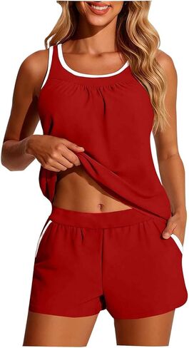 Tankini Swimsuits for Women 2026 Tummy Control Two Piece Bathing Suit Modest Swimwear with Sporty Pockets Swim Shorts in Saudi Arabia
