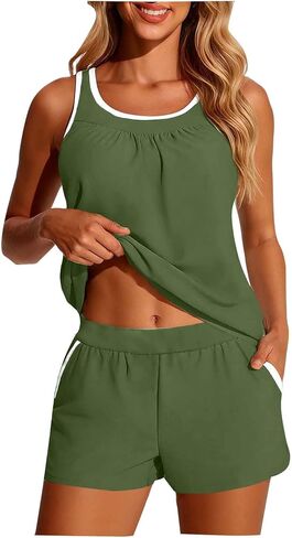 Tankini Swimsuits for Women 2026 Tummy Control Two Piece Bathing Suit Modest Swimwear with Sporty Pockets Swim Shorts in Saudi Arabia