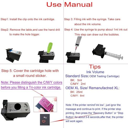KSI Ink Refill Tools Compatible for Hp Inkjet Ink Cartridges 662XL 664XL 60XL 61XL 62XL 63XL 64XL 65XL 92XL 94XL 901XL 21XL 22XL 27XL 28XL 56XL 57XL 58XL 74XL 75XL 650XL in Saudi Arabia