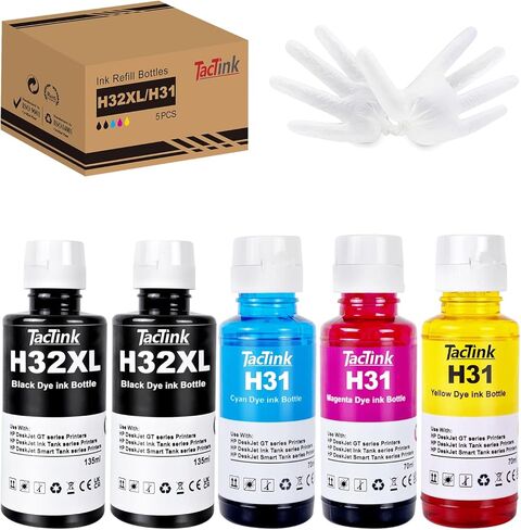 31 Ink Bottle Set Compatible for HP 32XL Work for Smart Tank 7001 7301 7602 5000 6001 5101 5102 Plus 651 551 455 457 450 All-in-One Ink-Tank Printer (135ML 32XL Black, 70ML 31 CMY, 5 Pack) in Kuwait