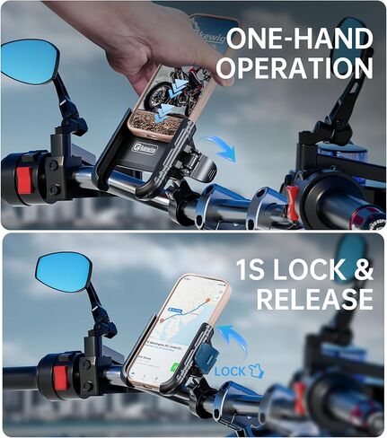 Kewig Motorcycle Phone Mount with Aluminum Alloy Mounting Base [Camera Friendly] [1s Lock & Release] Bike Handlebar Cellphone Holder for Scooter Bicycle ATV, Fit 5.4-7.2" Smartphone in Saudi Arabia