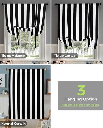 YOKOU Bow Look Tie Up Balloon Curtain, Black White Stripe Christmas Halloween Decoration Adjustable Rod Pocket Window Shades Drape for Living Room, Bedroom，Kitchen 1 pcs 42 x63 inch in Saudi Arabia