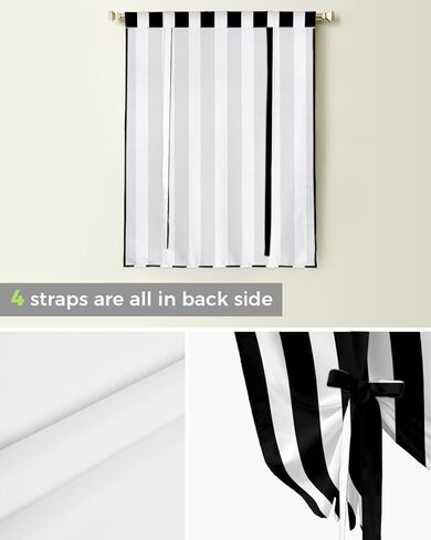 YOKOU Bow Look Tie Up Balloon Curtain, Black White Stripe Christmas Halloween Decoration Adjustable Rod Pocket Window Shades Drape for Living Room, Bedroom，Kitchen 1 pcs 42 x63 inch in Saudi Arabia