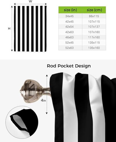 YOKOU Bow Look Tie Up Balloon Curtain, Black White Stripe Christmas Halloween Decoration Adjustable Rod Pocket Window Shades Drape for Living Room, Bedroom，Kitchen 1 pcs 42 x63 inch in Saudi Arabia