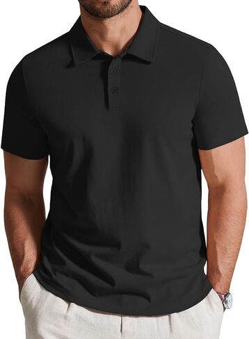 COOFANDY Mens Cotton Polo Shirt Short Sleeve Golf Shirts 3 Buttons Casual Work T Shirts in Kuwait