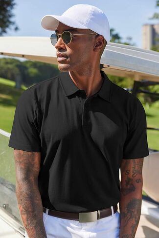 COOFANDY Mens Cotton Polo Shirt Short Sleeve Golf Shirts 3 Buttons Casual Work T Shirts in Kuwait